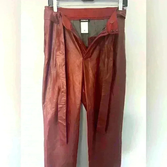 Express High Waisted Faux Leather Belted Utility Ankle Pant Size XS - Picture 8 of 9